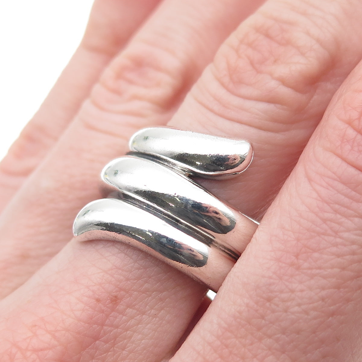925 Sterling Silver Vintage Modernist Multi-Row Bypass Oxidized Ring Size 9.25