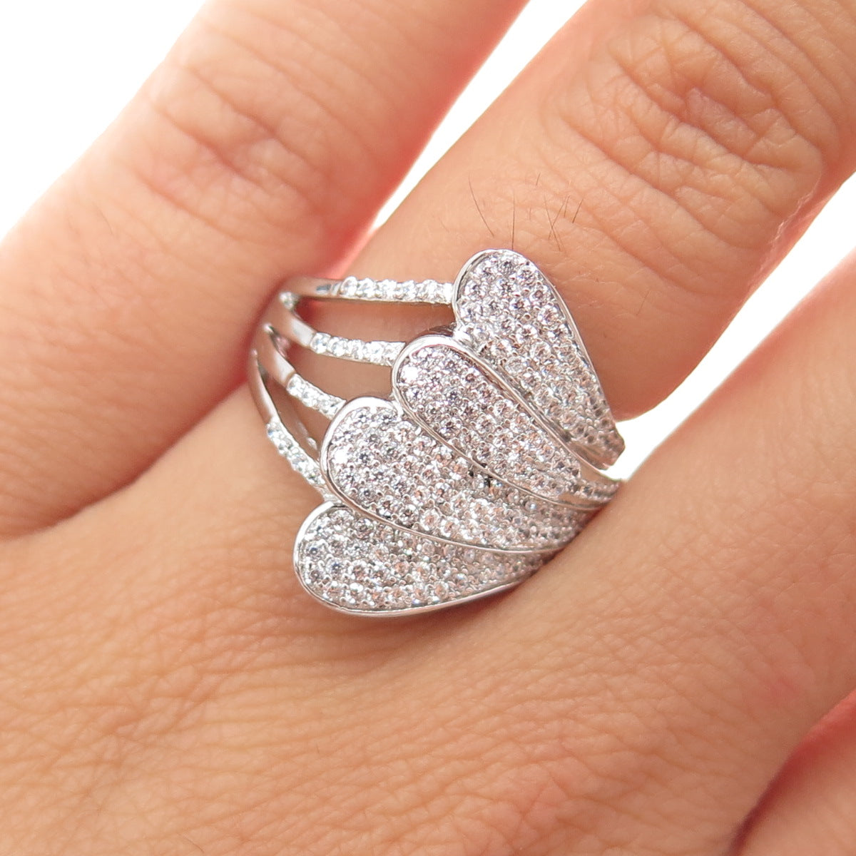 925 Sterling Silver Round-Cut C Z Angel Wing Ring Size 6.25