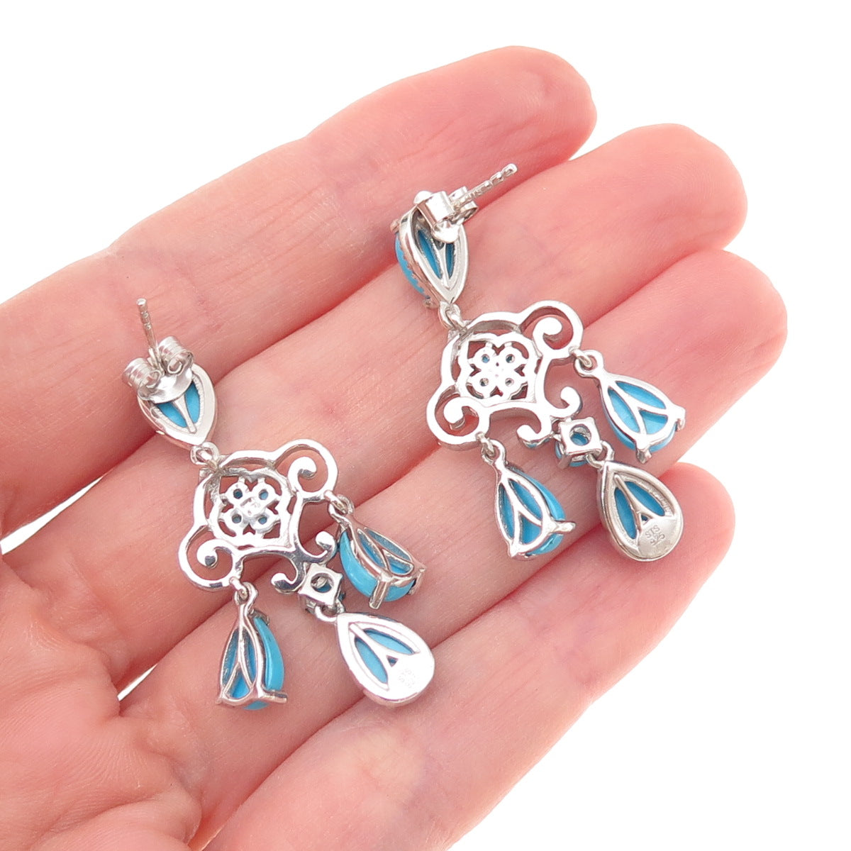 Chuck Clemency Sterling Silver Real Sleeping Beauty Turquoise Dangle Earrings