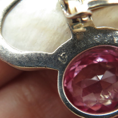 925 Sterling Silver Vintage Lab-Created Pink Sapphire & MOP Clip On Earrings