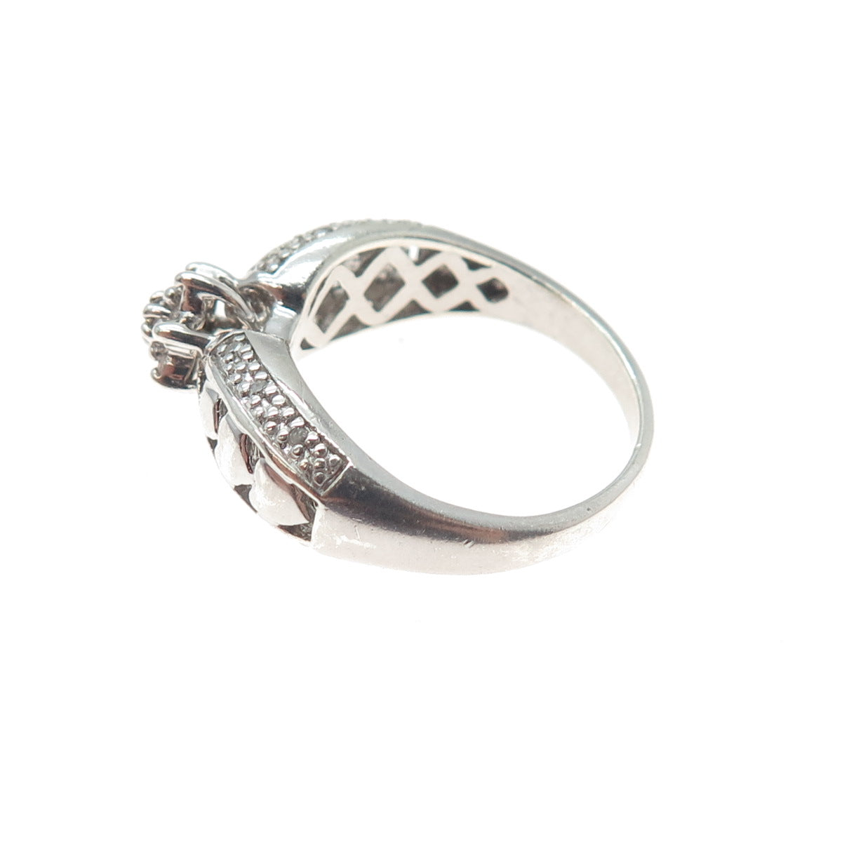 925 Sterling Silver Real Round-Cut Diamond Heart Promise Ring Size 7