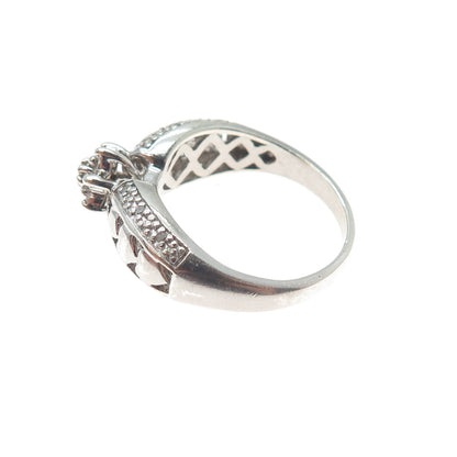 925 Sterling Silver Real Round-Cut Diamond Heart Promise Ring Size 7