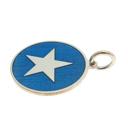 925 Sterling Silver Blue Enamel Star Round Tag Minimalist Charm Pendant