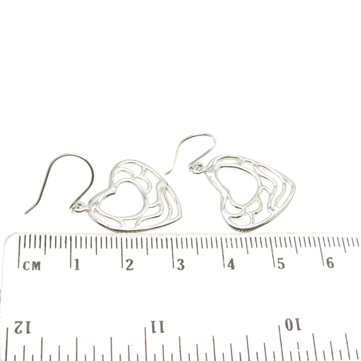 925 Sterling Silver Wavy Heart Dangling Earrings