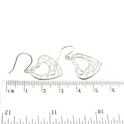 925 Sterling Silver Wavy Heart Dangling Earrings