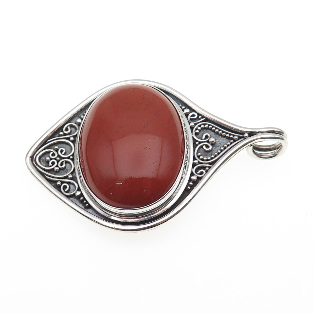 SUARTI BALI 925 Sterling Silver Vintage Real Red Jasper Oxidized Large Pendant