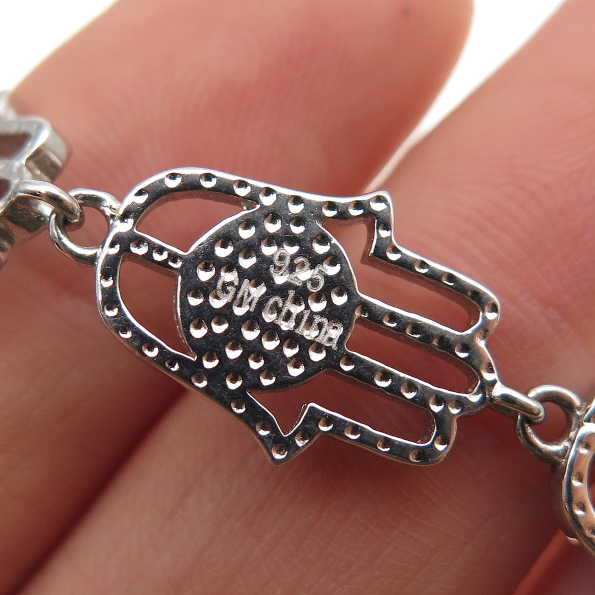 925 Sterling Silver Real Opal Hamsa Amulet Link Bracelet 8"