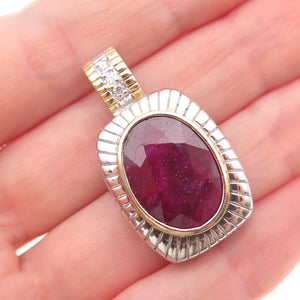 Chapal Zenray 925 Sterling Silver 2-Tone Vintage Real Ruby & C Z Charm Pendant