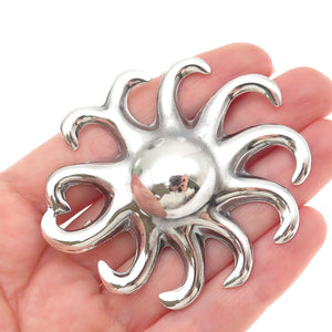 925 Sterling Silver Vintage Mexico Modernist Sun Oxidized Pin Brooch