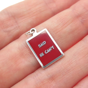 925 Sterling Silver Red Enamel Said He Can't Minimalist Charm Pendant
