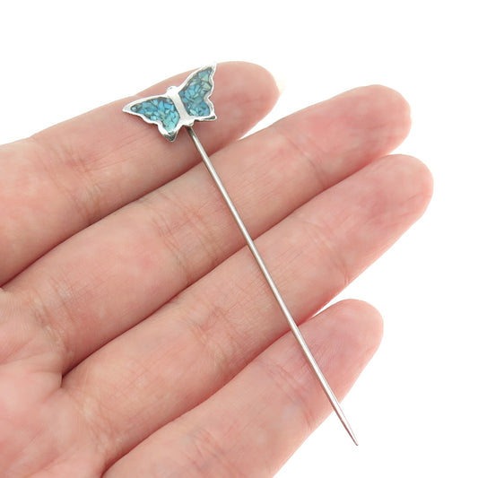 Old Pawn 925 Sterling Silver Vintage Southwestern Turquoise Inlay Butterfly Pin