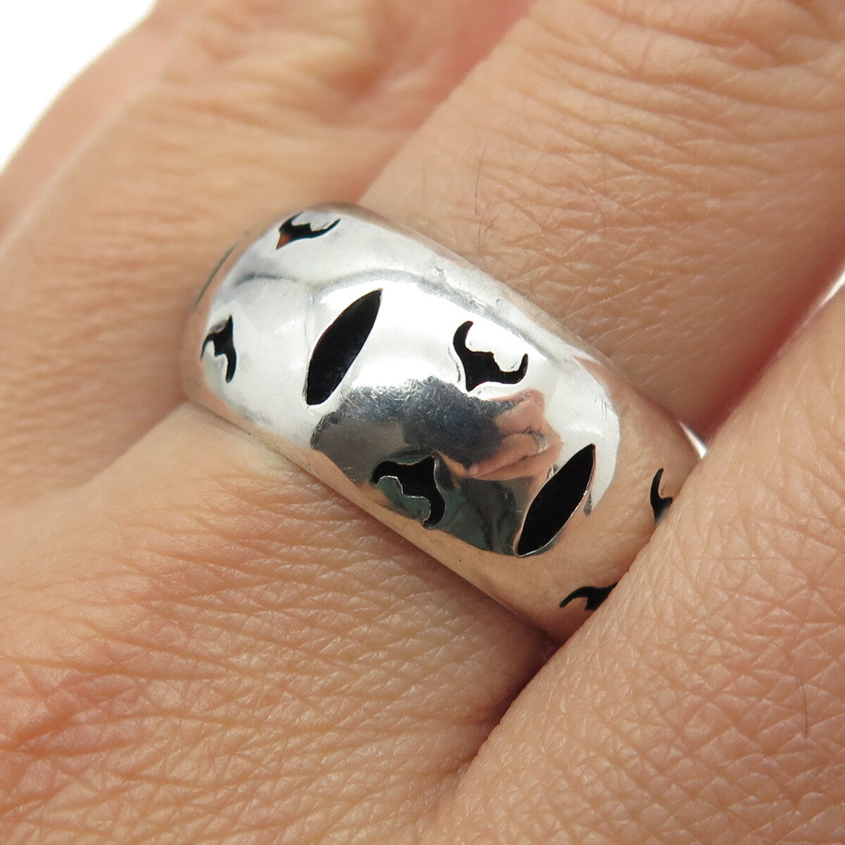925 Sterling Silver Vintage Buffalo Modernist Shadow Box Band Ring Size 10.75