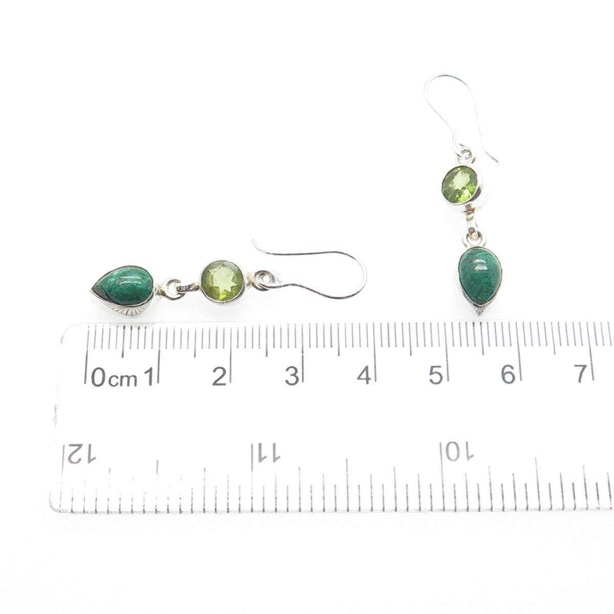 925 Sterling Silver Vintage Real Azurite & Peridot Dangle Earrings