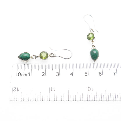 925 Sterling Silver Vintage Real Azurite & Peridot Dangle Earrings
