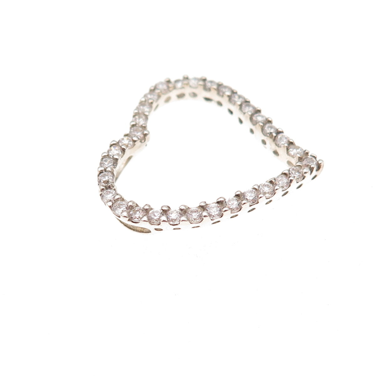 925 Sterling Silver Round-Cut C Z Heart Slide Charm Pendant