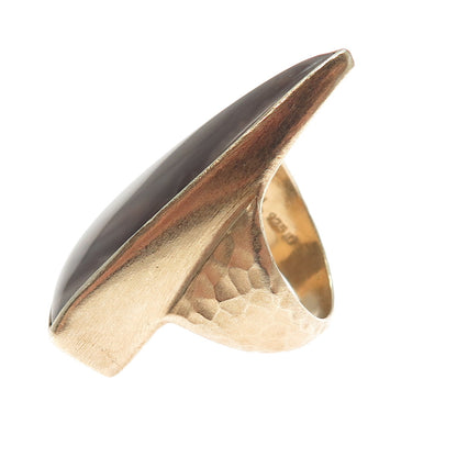 HANNAH BLOUNT 925 Sterling Silver Gold Plated Vintage Real Agate Ring Size 7