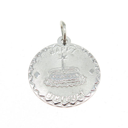 CREA 925 Sterling Silver Vintage Happy Birthday Round Charm Pendant