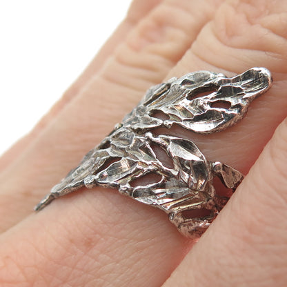 925 Sterling Silver Vintage Modernist Bypass Oxidized Ring Size 7