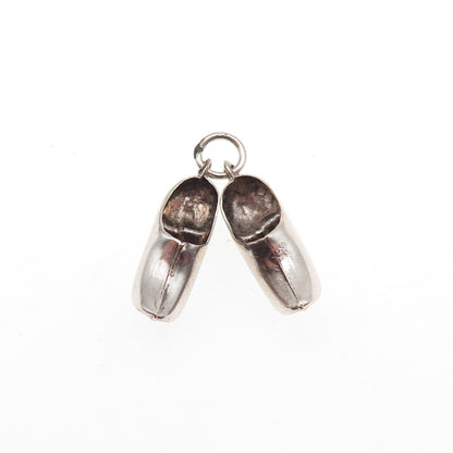 835 Silver Vintage Dutch Clog Shoes Oxidized 3D Mini Charm Pendant