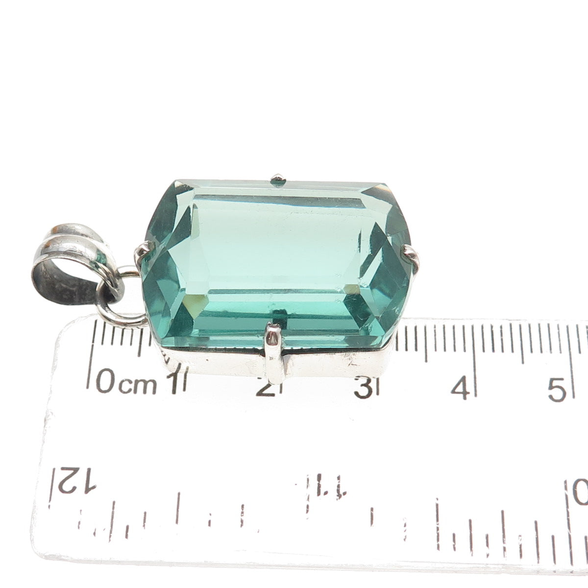 925 Sterling Silver Vintage Emerald-Cut Mint Green Glass Charm Pendant
