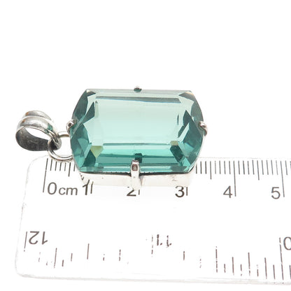 925 Sterling Silver Vintage Emerald-Cut Mint Green Glass Charm Pendant