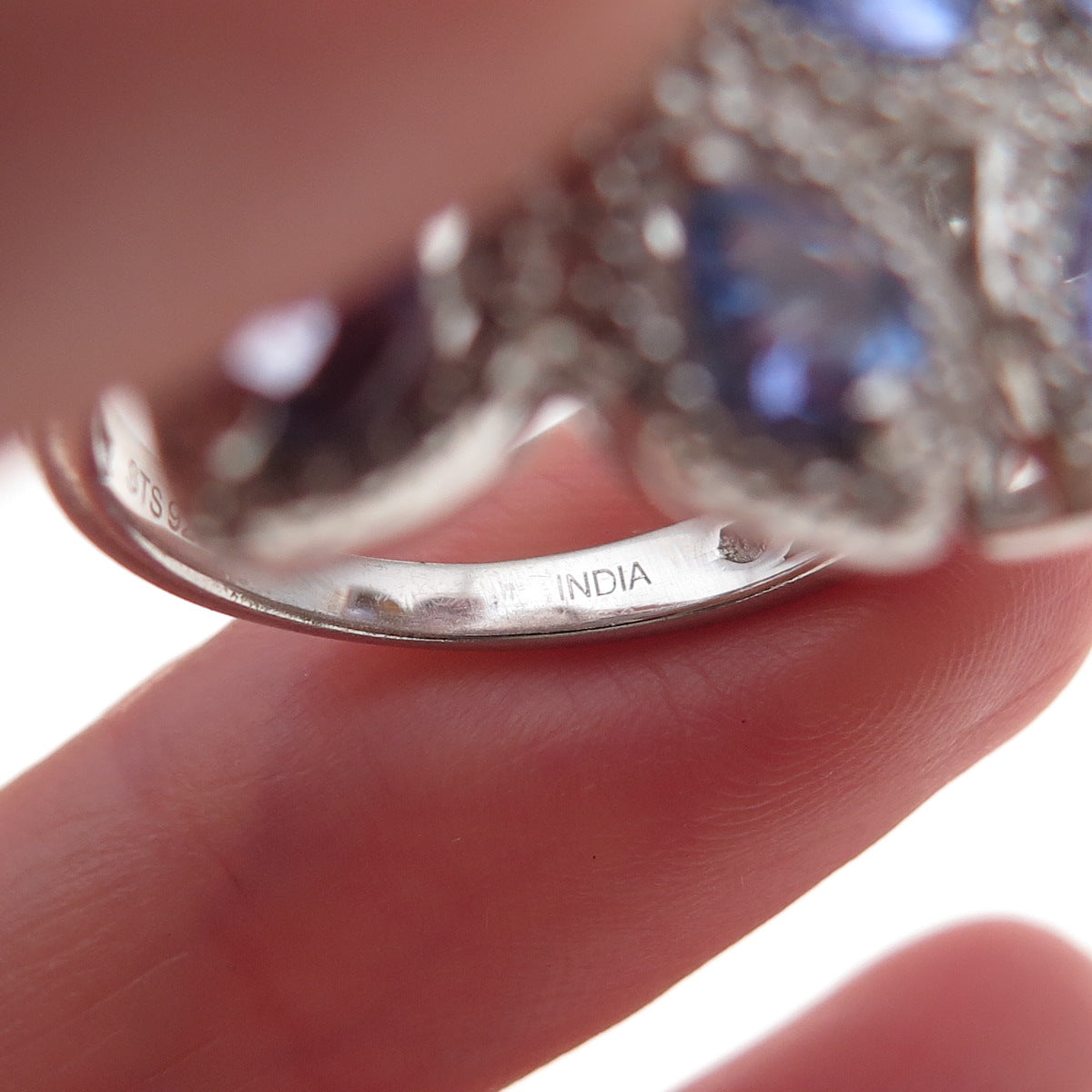 Chuck Clemency 925 Sterling Silver Real Tanzanite & White Topaz Ring Size 8.25