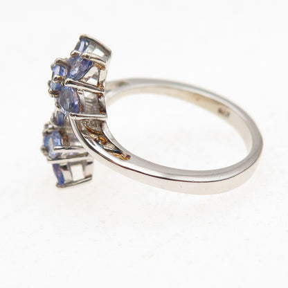 Chuck Clemency 925 Sterling Silver Real Tanzanite Floral Bypass Ring Size 8.25