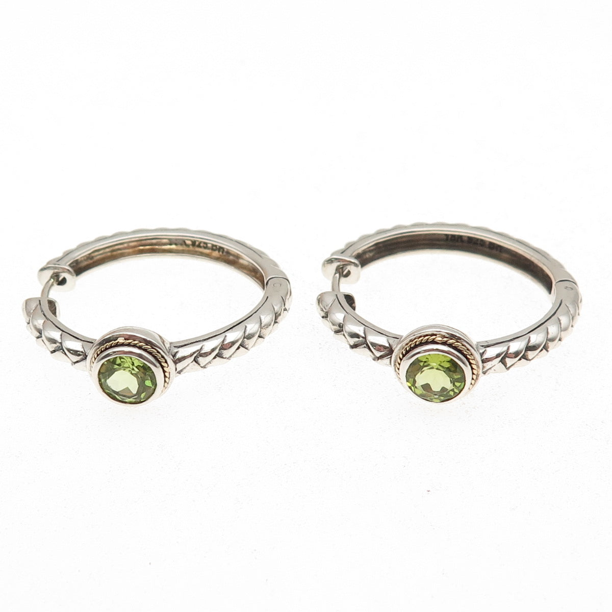Effy BH 925 Sterling Silver 18K Gold Real Peridot Braided Hoop Earrings