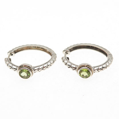 Effy BH 925 Sterling Silver 18K Gold Real Peridot Braided Hoop Earrings