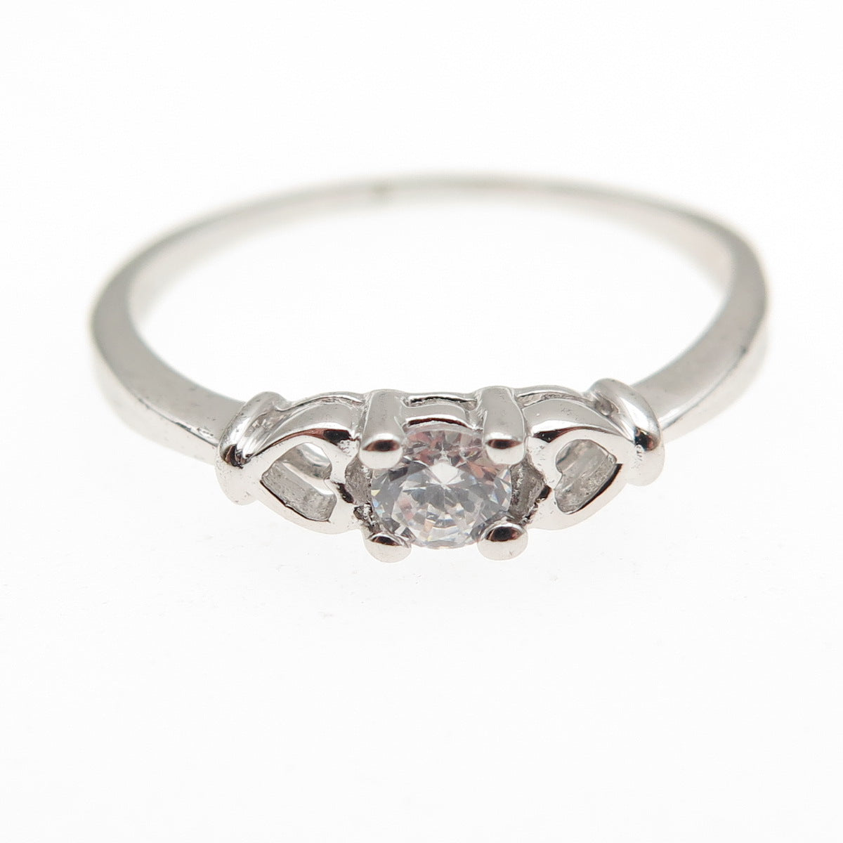 925 Sterling Silver Round-Cut C Z Heart Ring Size 8