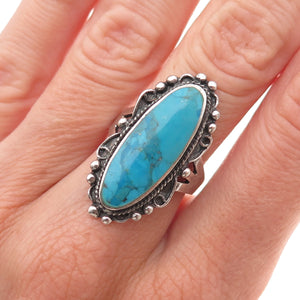 925 Sterling Silver Vintage Real Bisbee Turquoise Oxidized Ring Size 7