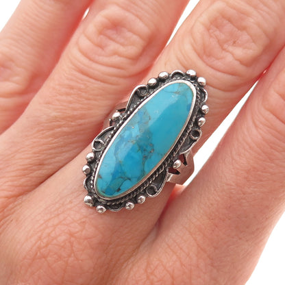 925 Sterling Silver Vintage Real Bisbee Turquoise Oxidized Ring Size 7