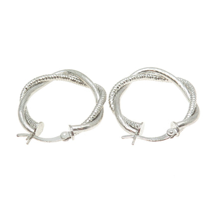 925 Sterling Silver Diamond-Cut Crisscross Hoop Earrings