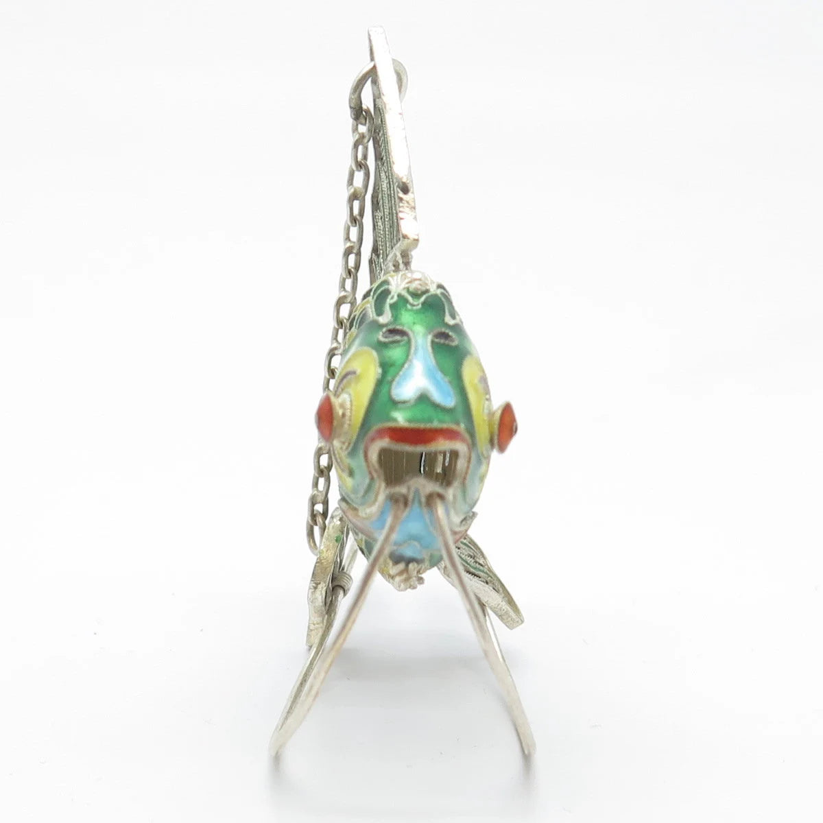 925 Sterling Silver Enamel Antique Chinese Fish Articulated Chatelaine Fob