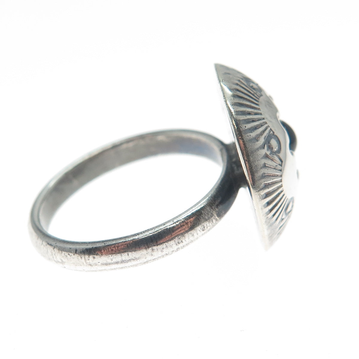 Old Pawn Sterling Silver Black Onyx Snake Eye Shadow Box Tribal Ring Size 7.25