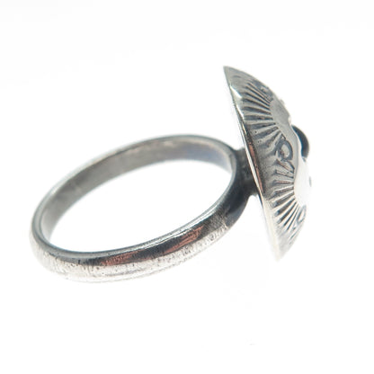 Old Pawn Sterling Silver Black Onyx Snake Eye Shadow Box Tribal Ring Size 7.25