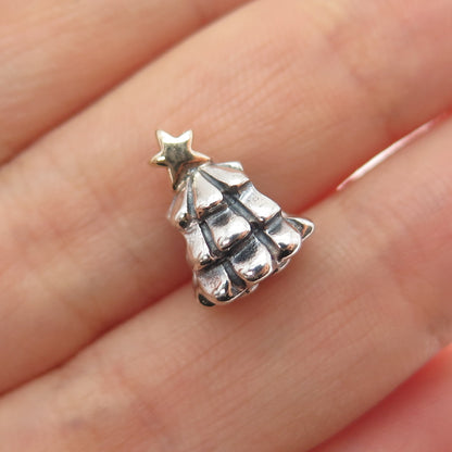 PANDORA 925 Sterling Silver & Gold Christmas Tree Slide Bead Charm