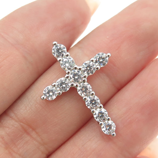 925 Sterling Silver Round-Cut C Z Cross Pendant