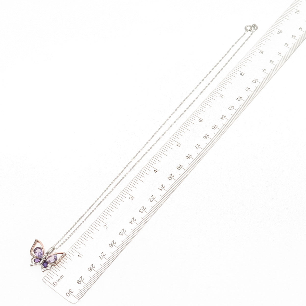 925 Sterling 10K Gold Real Amethyst & Blue Topaz Butterfly Chain Necklace 18"
