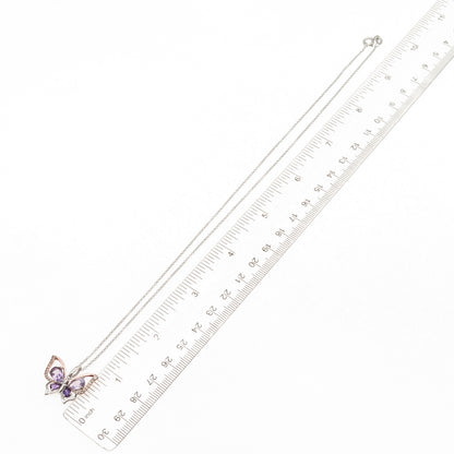 925 Sterling 10K Gold Real Amethyst & Blue Topaz Butterfly Chain Necklace 18"