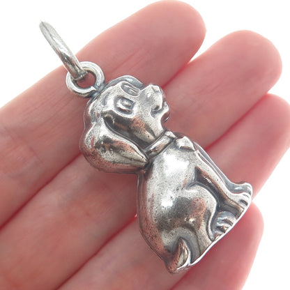 925 Sterling Silver Vintage Italy Ridgeback Dog Oxidized 3D Charm Pendant