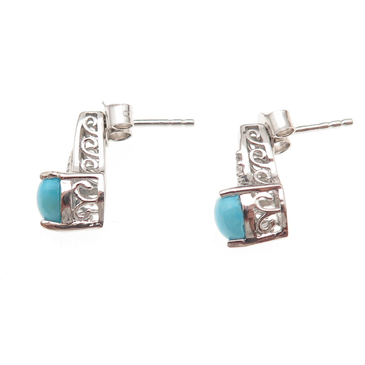 Chuck Clemency 925 Sterling Silver Real Turquoise & White Topaz Heart Earrings