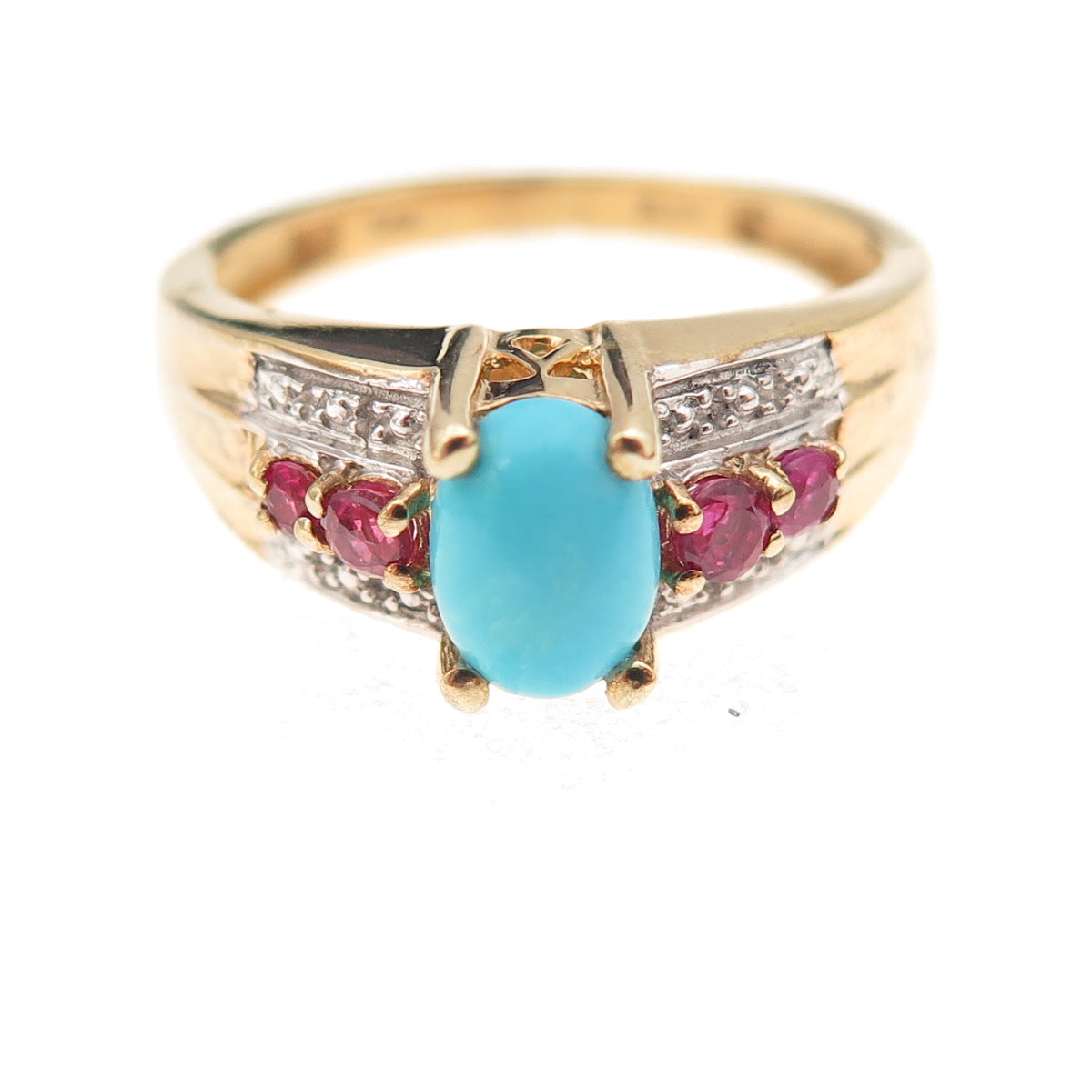 Chuck Clemency 925 Sterling Silver Gold Plated Real Turquoise & Ruby Ring Size 7