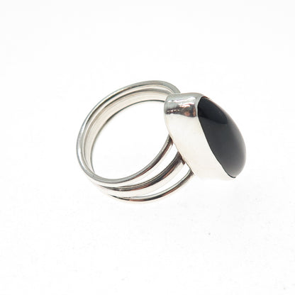 Old Pawn Sterling Silver Vintage Southwestern Black Onyx Tribal Ring Size 7.25