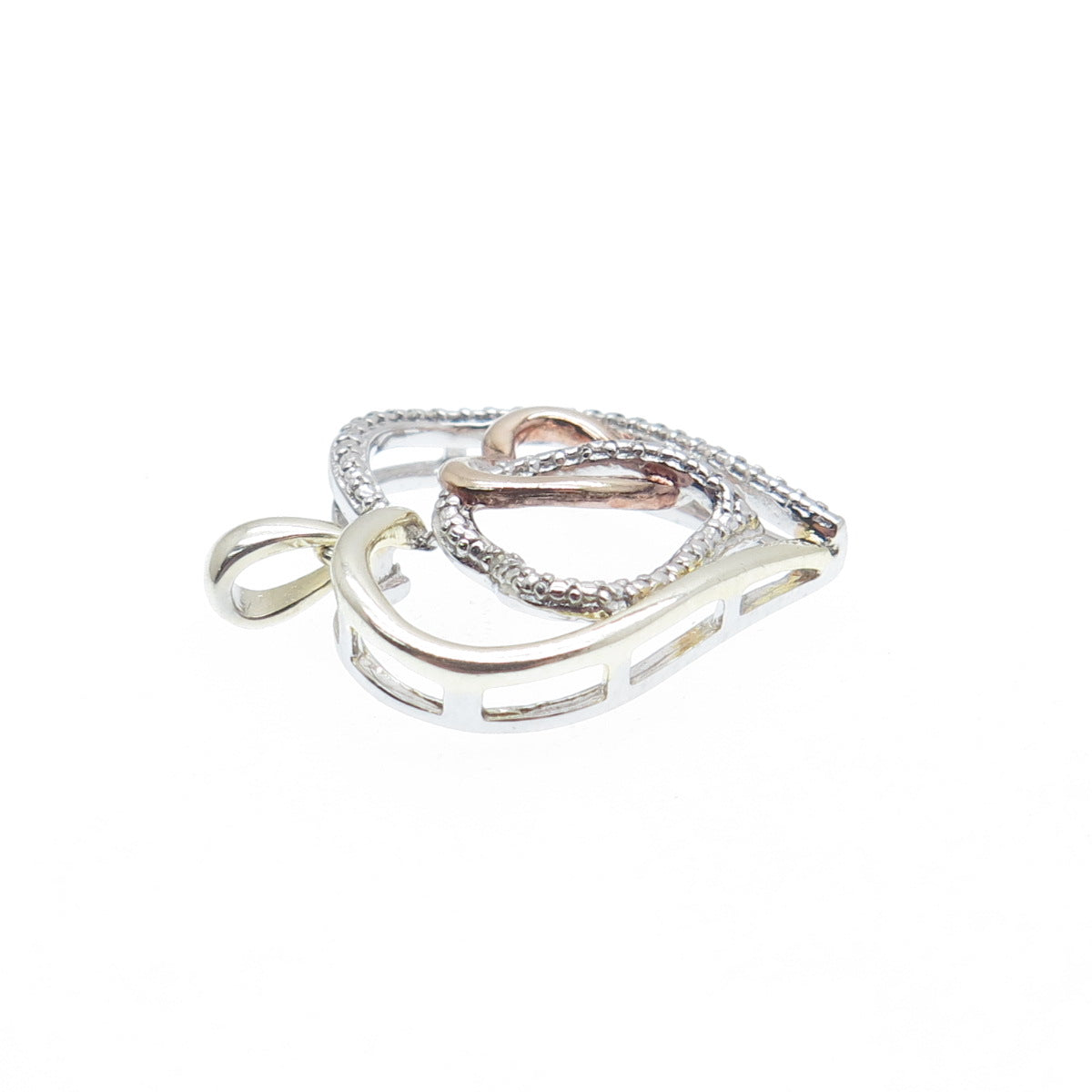 925 Sterling Silver 3-Tone Real Diamond Accent Interlocked Heart Mini Pendant