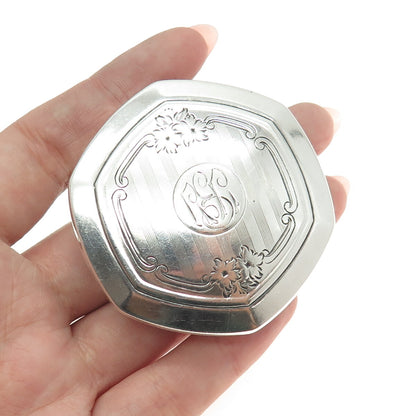 925 Sterling Silver Antique Art Deco Engraved Floral Flask / Jar Cap