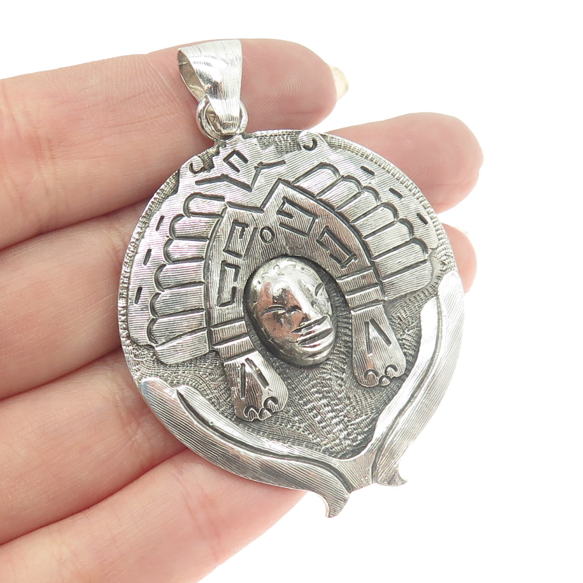 925 Sterling Silver Vintage Mexico Aztec Goddess Tribal Pin Brooch / Pendant