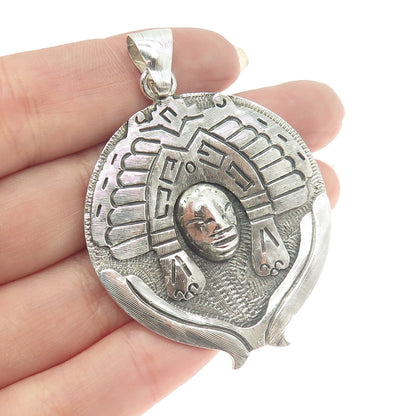 925 Sterling Silver Vintage Mexico Aztec Goddess Tribal Pin Brooch / Pendant