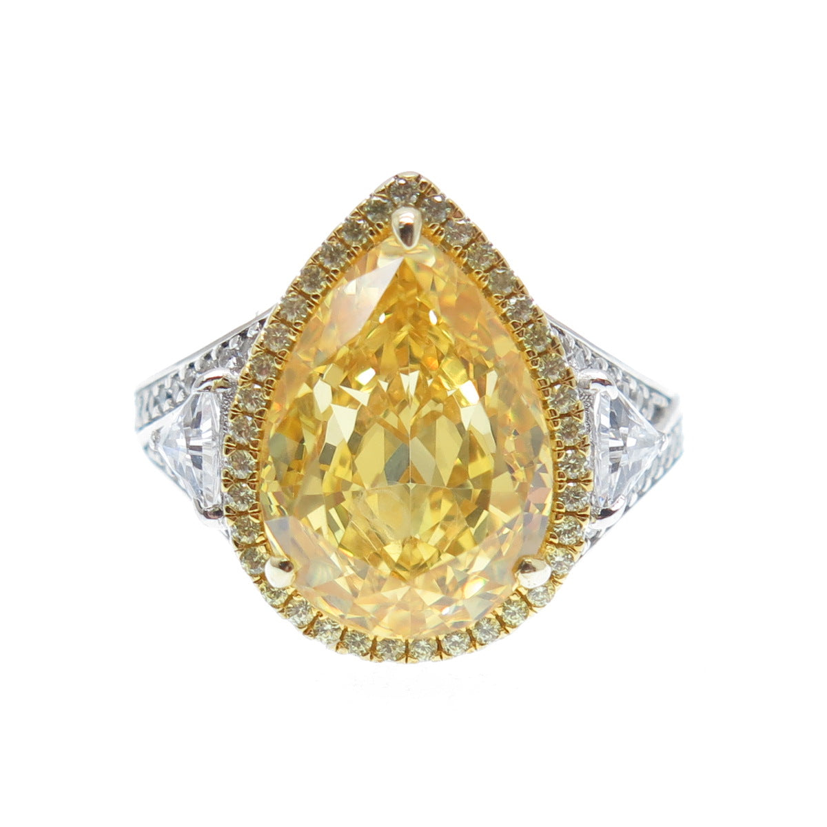 DSMK 925 Sterling Silver 2-Tone Canary & White Multi-Cut C Z Ring Size 6.25