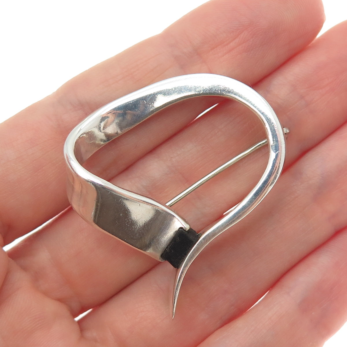 925 Sterling Silver Vintage Modernist Loop Pin Brooch